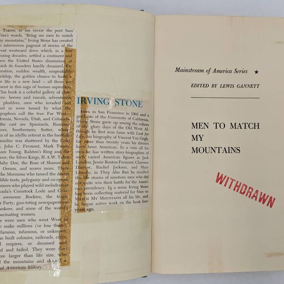 Mainstream Of America Series: Men To Match My Mountains By Irving Stone 1956 - Picture 5 of 16